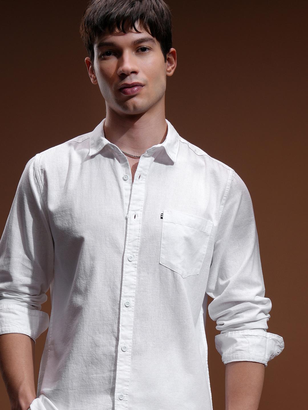 HIGHLANDER Men White Slim Fit Casual Shirt