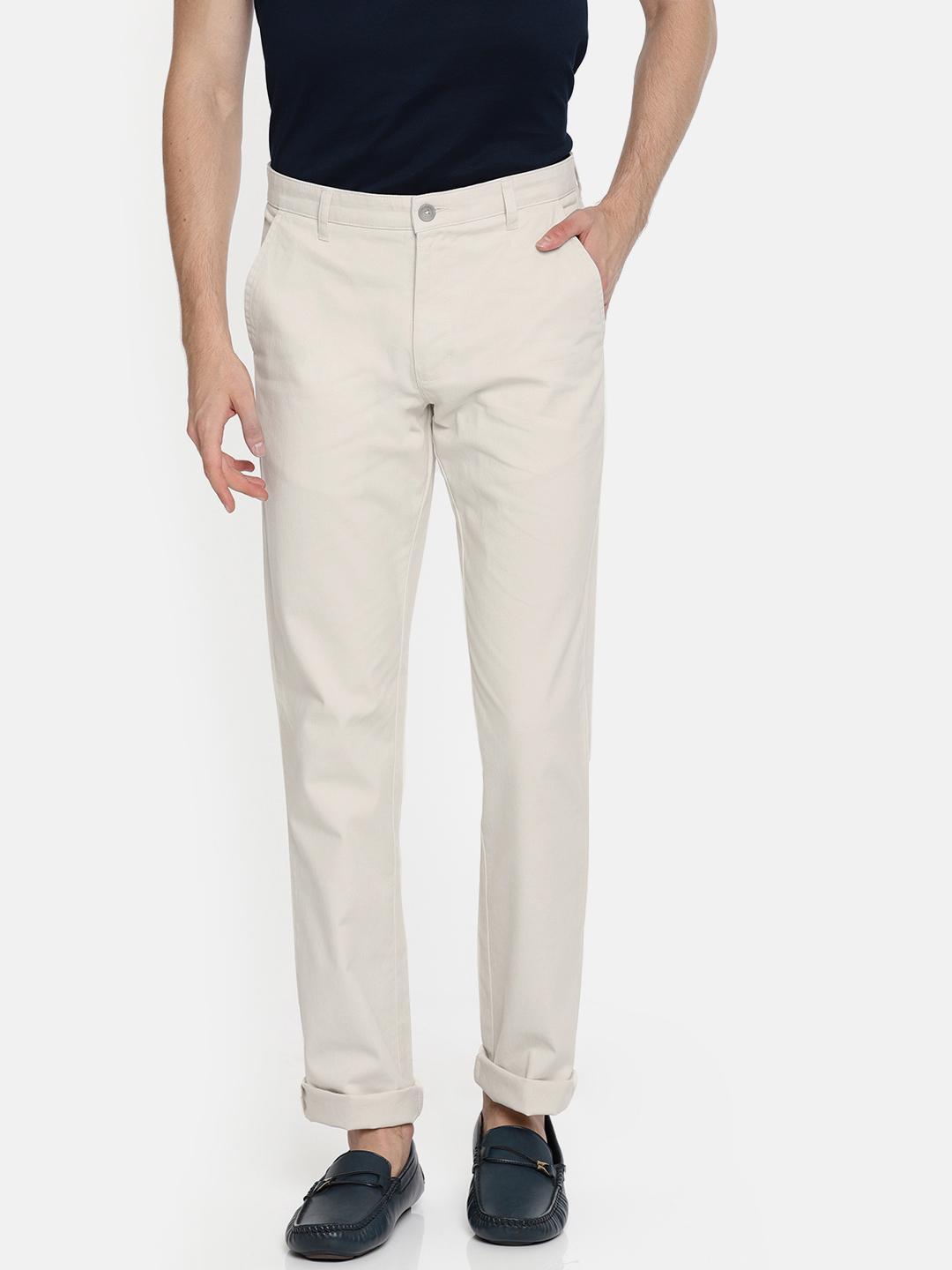 Buy Parx Men Cream Coloured Slim Fit Solid Chinos - Trousers for Men ...