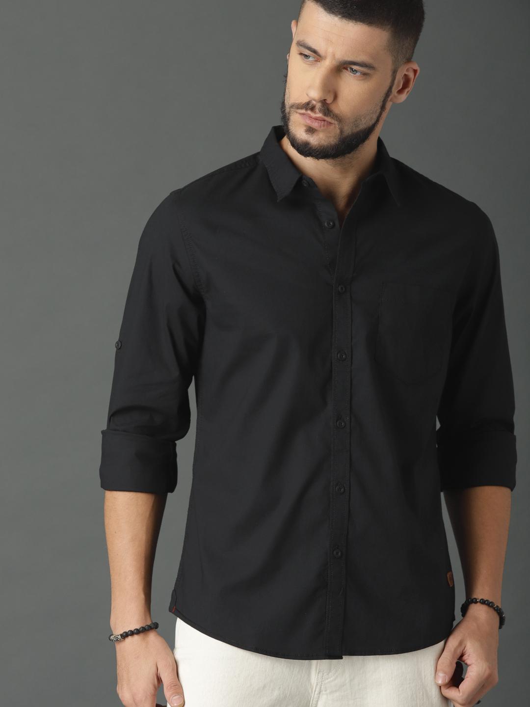 Roadster Men Black Regular Fit Solid Casual Shirt
