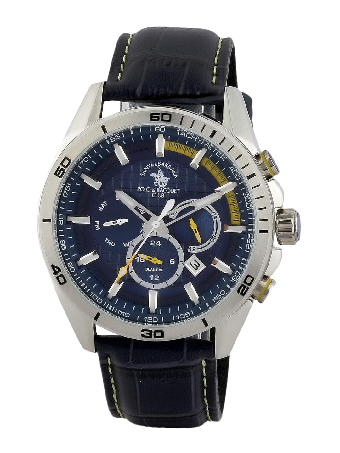 Buy SANTA BARBARA POLO & RACQUET CLUB Men Navy Blue & Silver Toned
