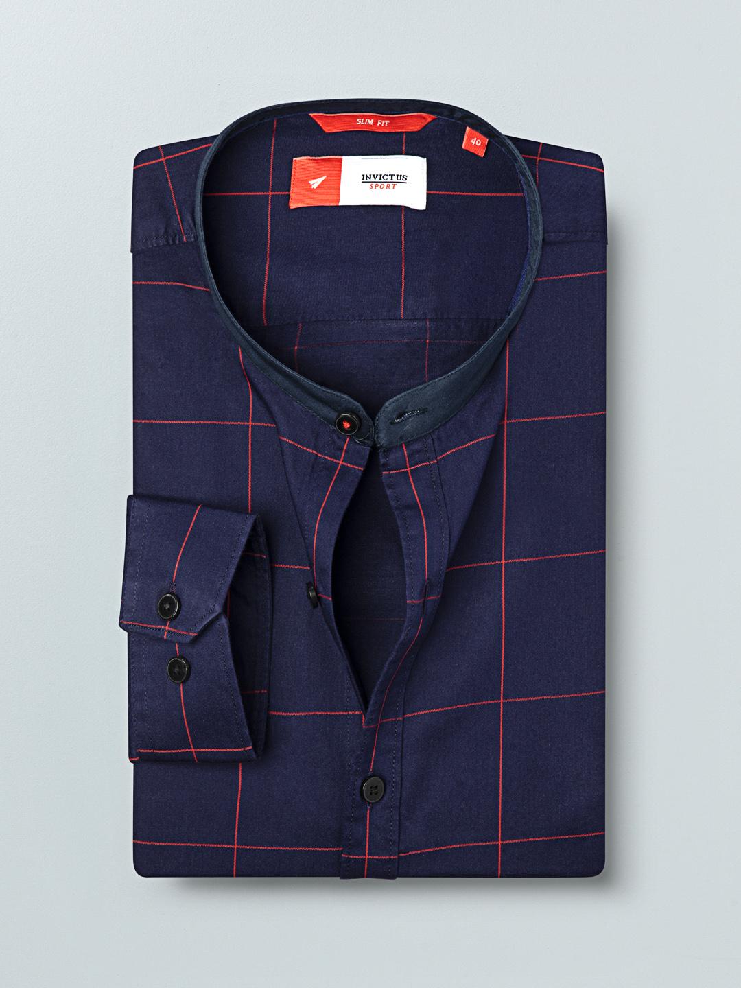 INVICTUS Men Navy Blue & Red Slim Fit Checked  Casual Shirt