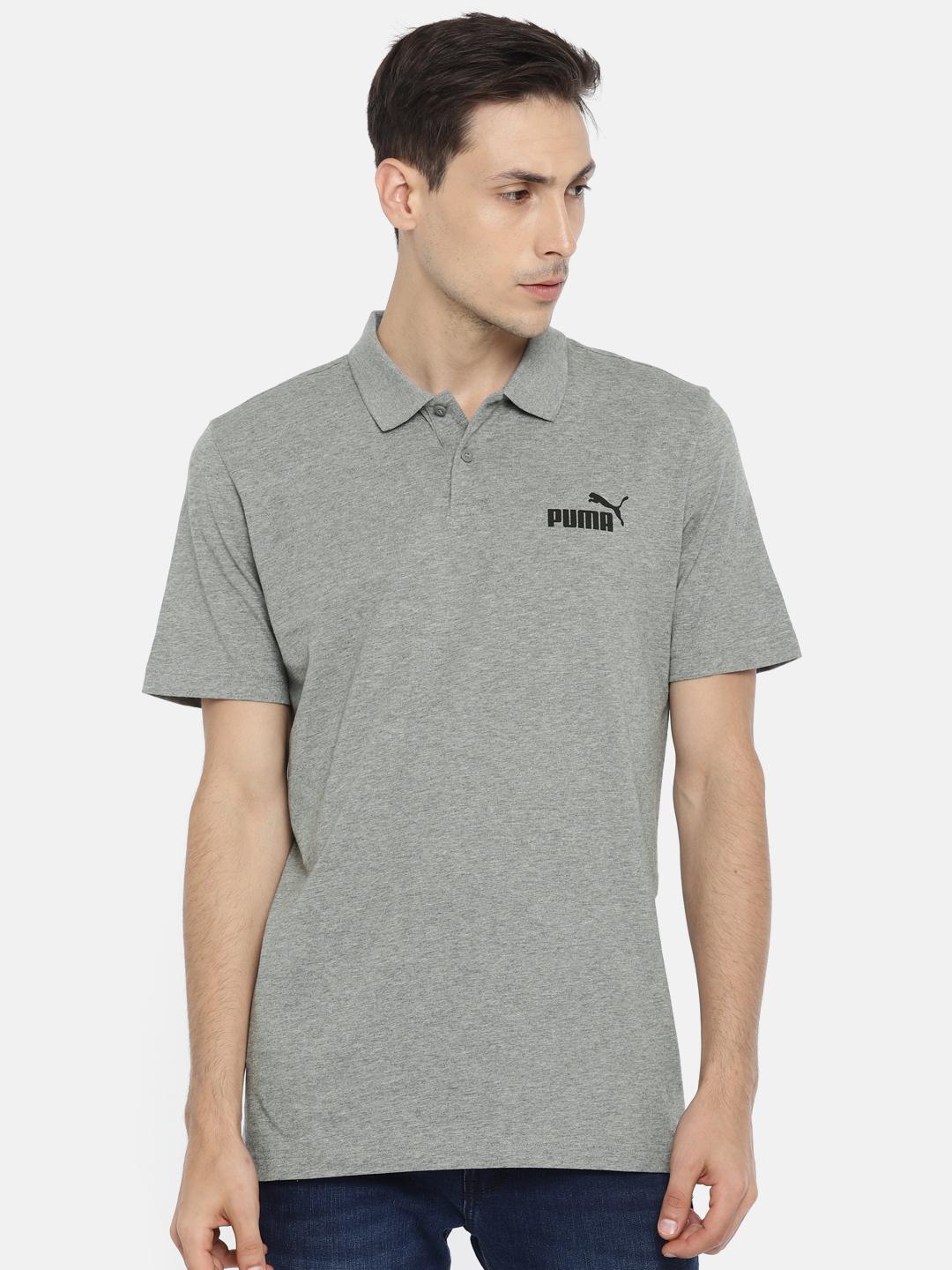 Men's Grey Solid Polo Collar Cotton T-Shirt