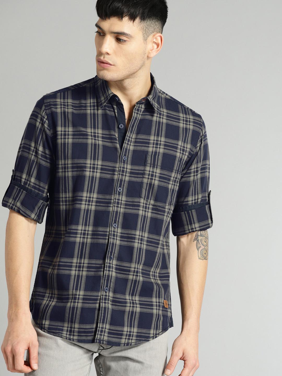 Roadster Men Blue & Grey Checked Casual Shirt