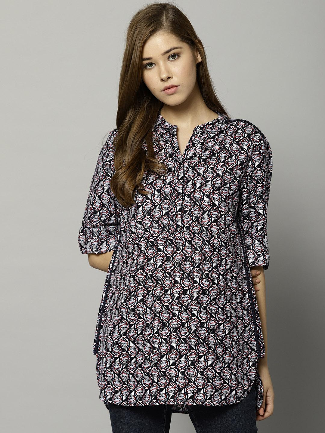Navy Blue & White Printed Tunic