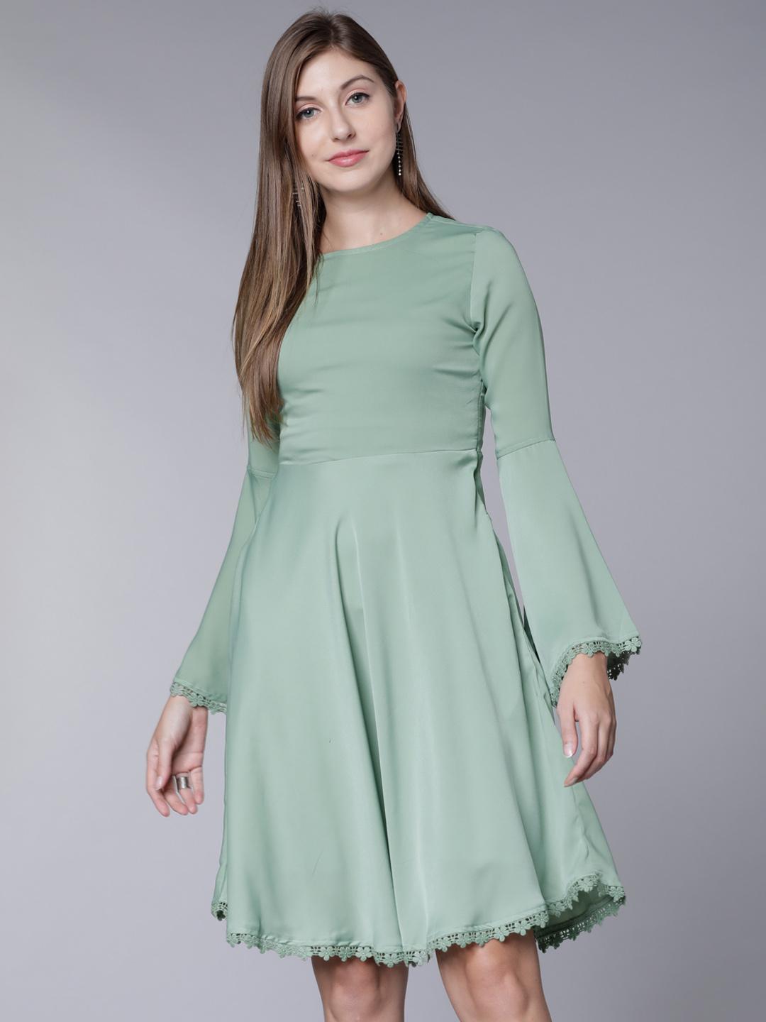 Women Green Solid Fit and Flare Dress main image 1