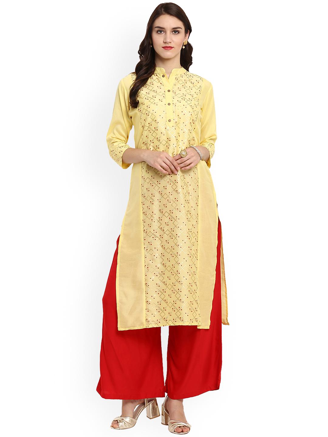 Women's Yellow Printed Straight Kurta