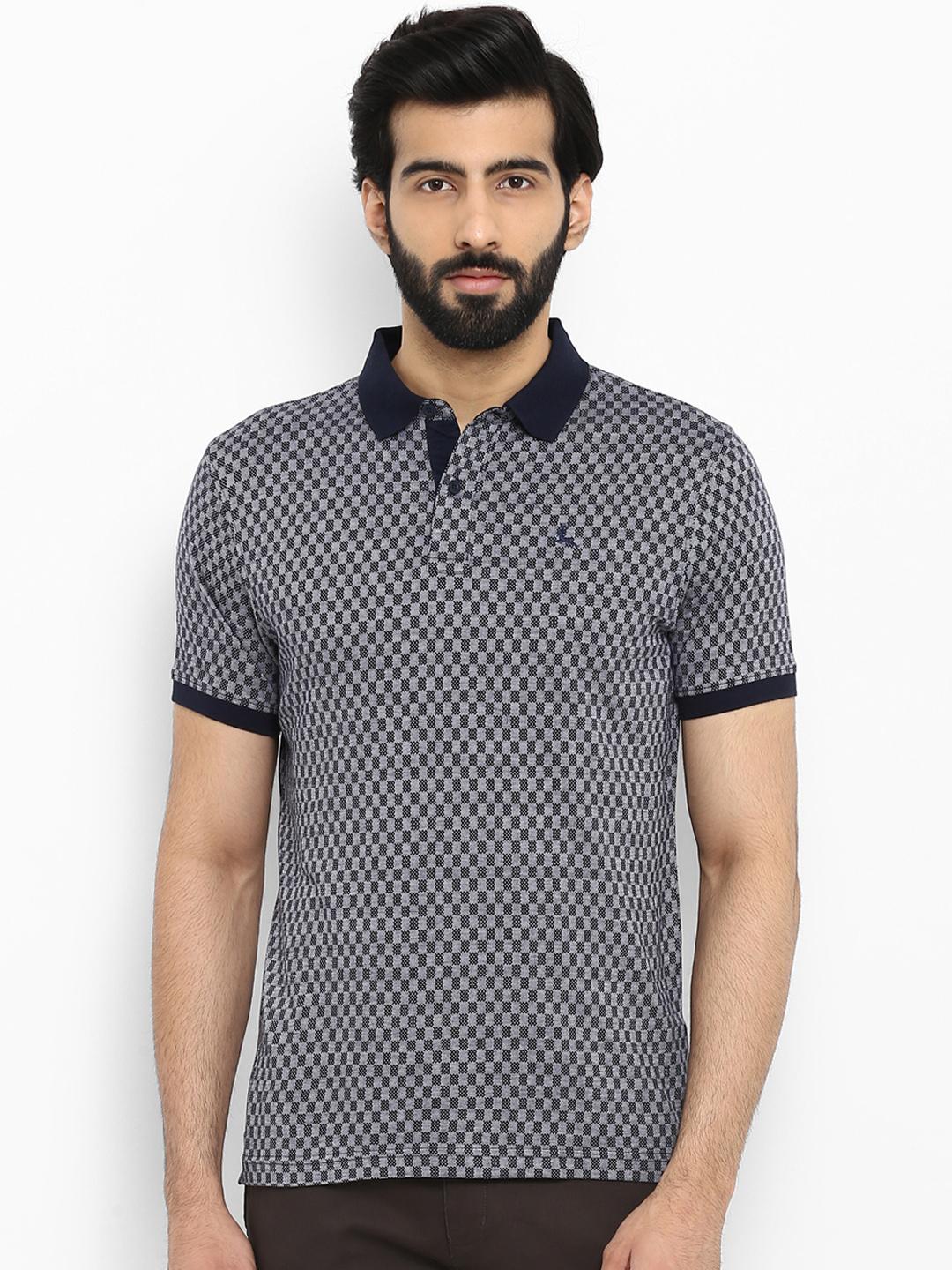 Buy Parx Men Navy Blue Printed Polo Collar Pure Cotton T Shirt ...