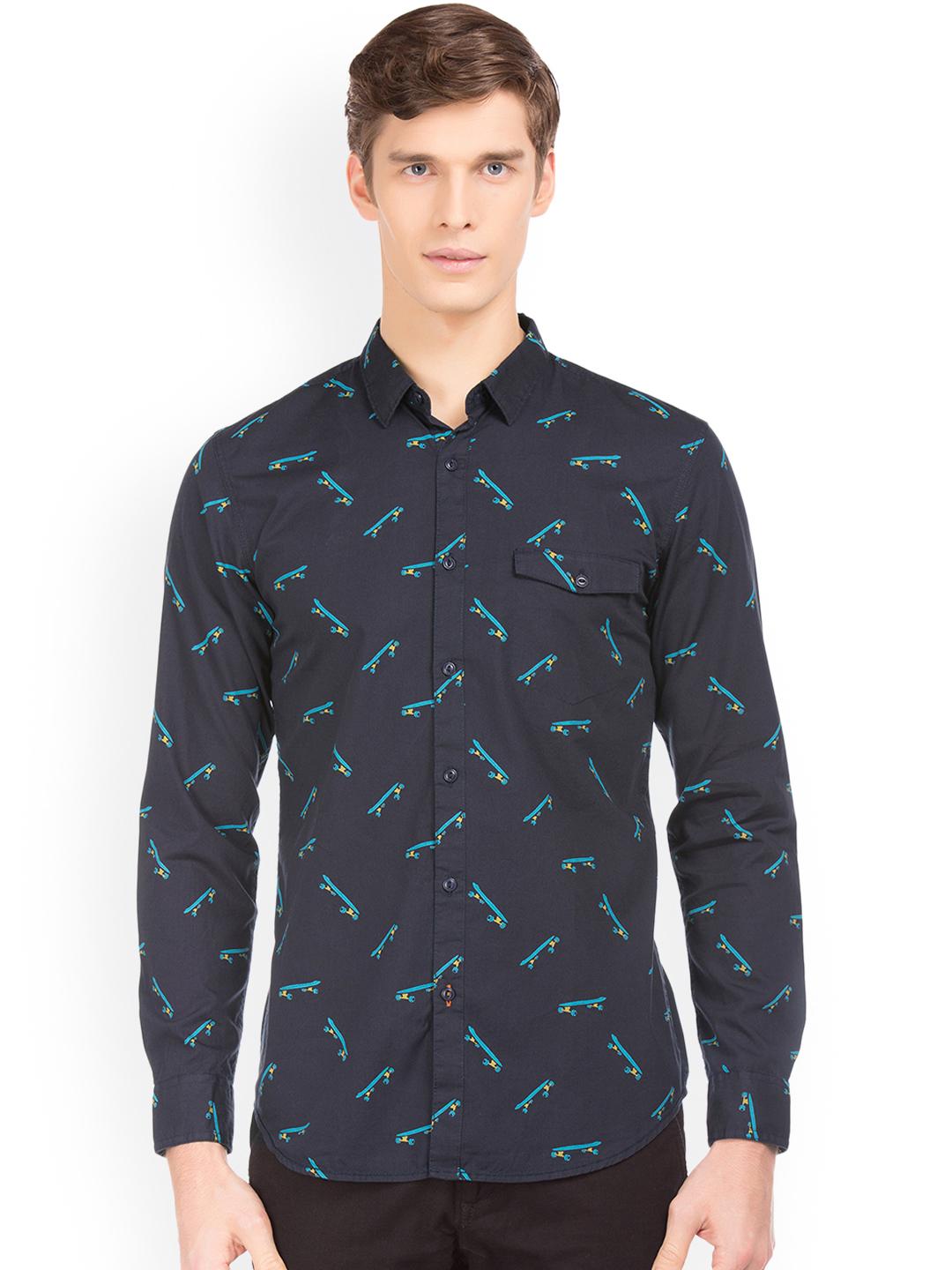 Navy Blue Printed Regular Fit T-Shirt