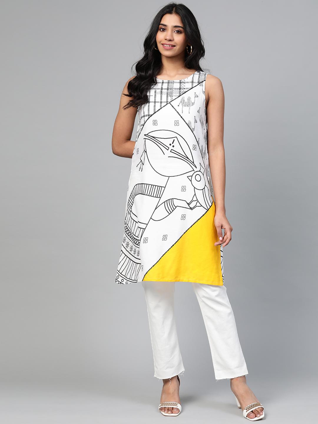 Women Off-White & Black Kurta Set