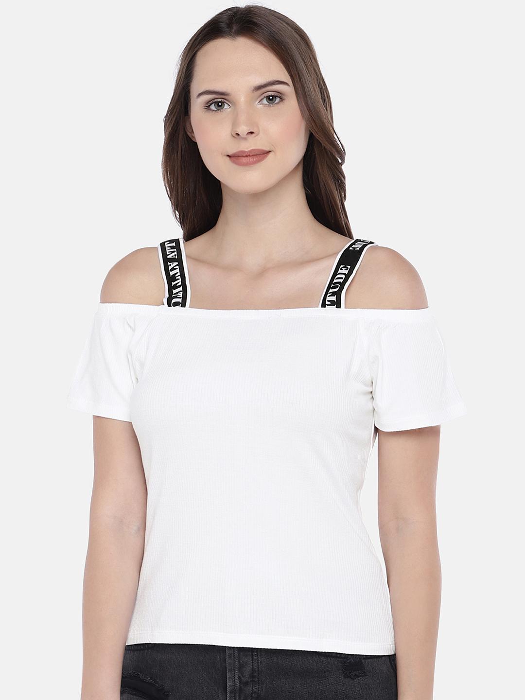 Women's White Solid Top with Chain