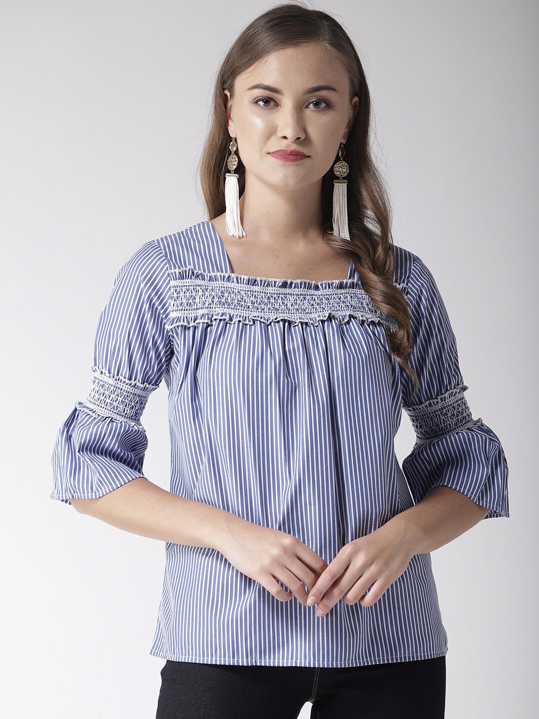 Women'S Blue & White Striped A-Line Top main image 1