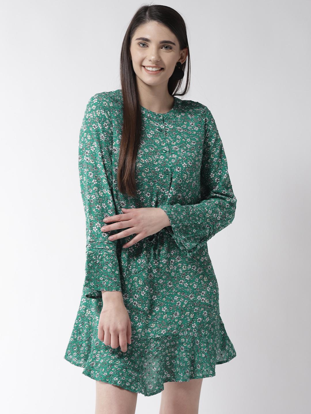 Women'S Green Printed A-Line Dress main image 0