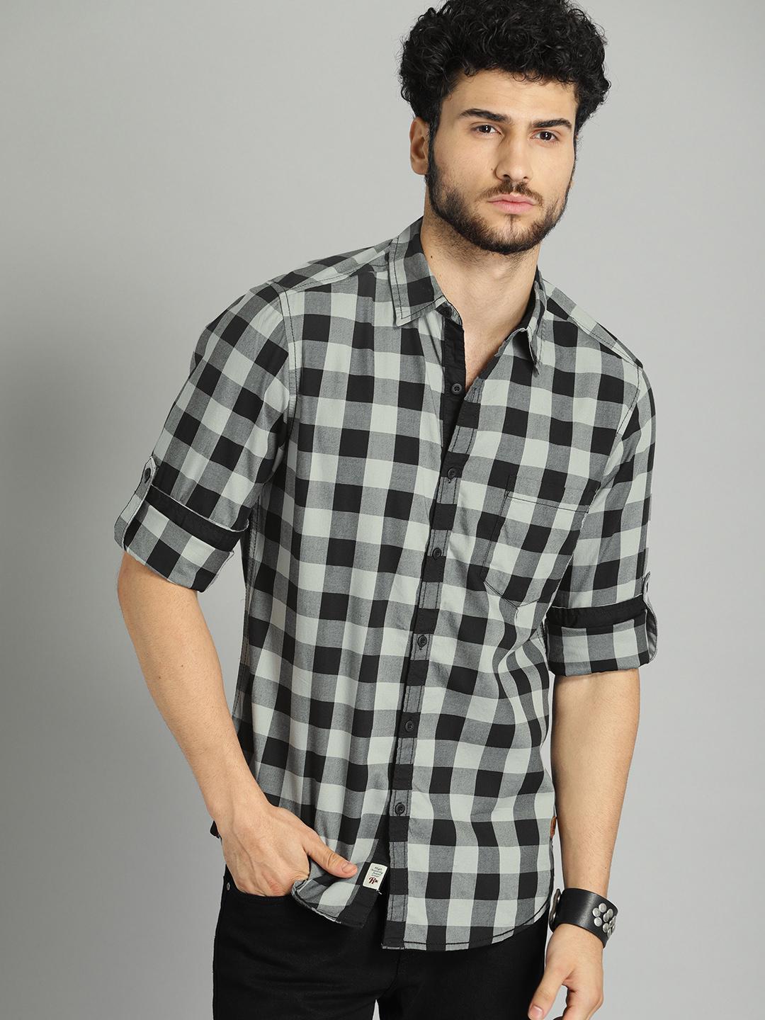 Roadster Men Grey  Black Checked Casual Shirt