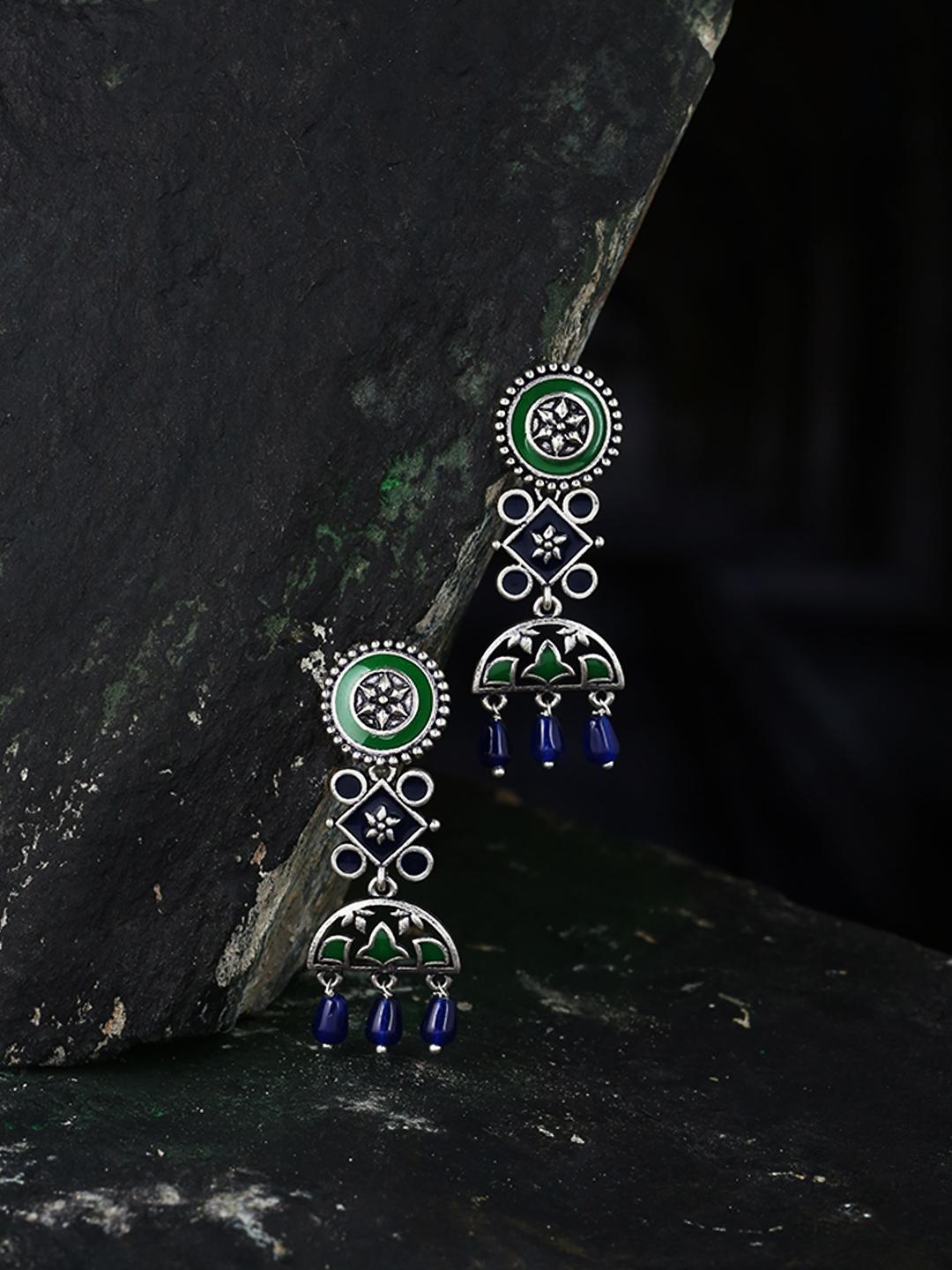 Buy Mehrunisa Enamel And Beads Embellished Earrings - - Accessories for Women