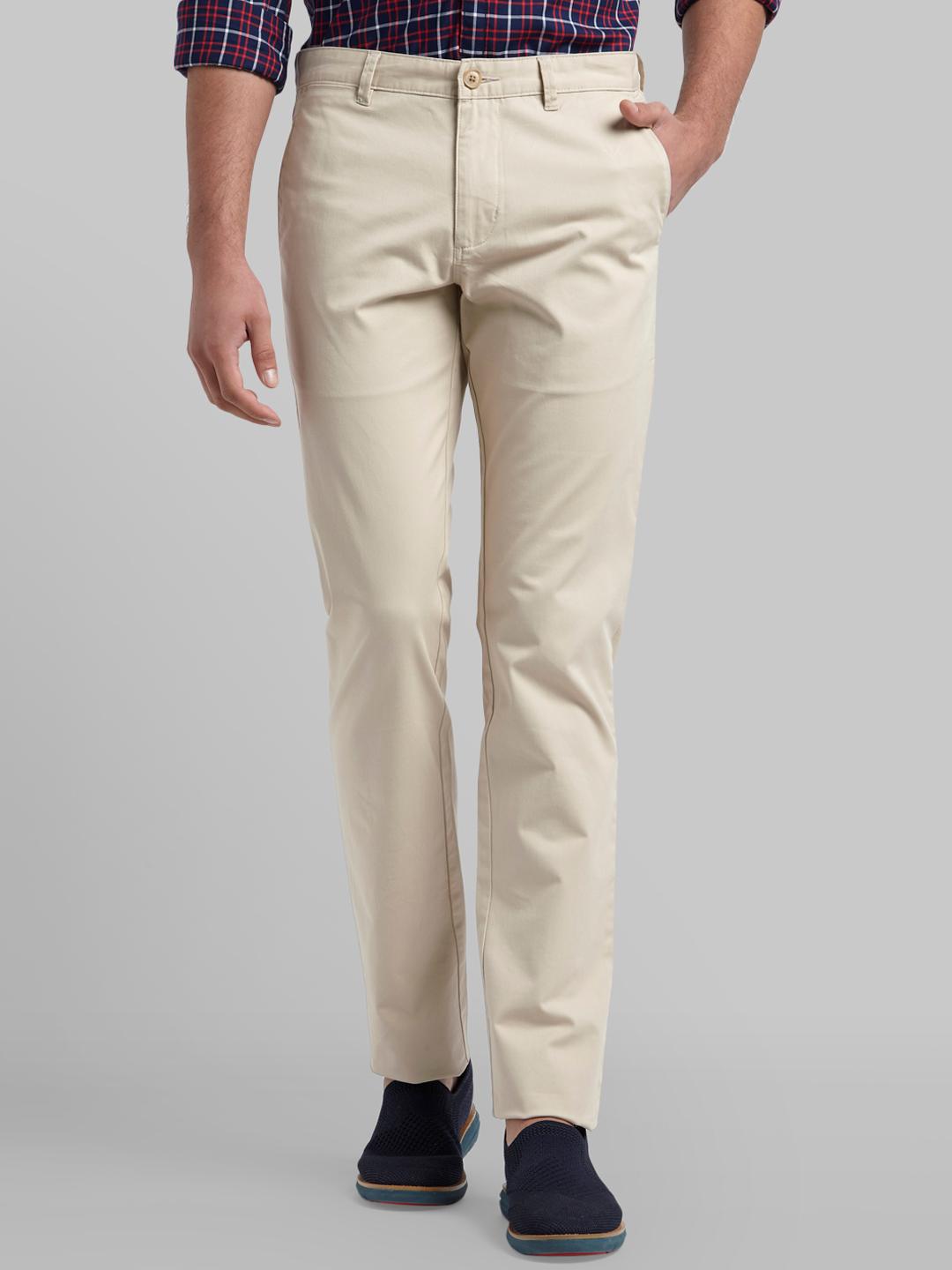 Buy Parx Men Cream Coloured Slim Fit Solid Regular Trousers - Trousers ...