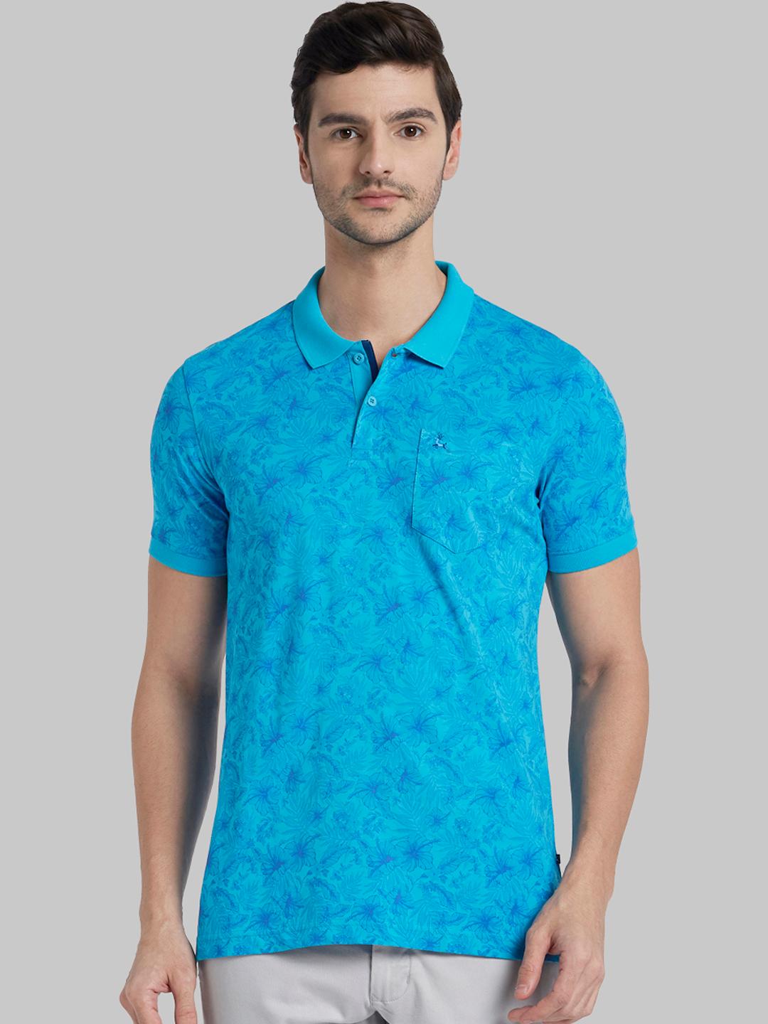 Buy Parx Men Blue Printed Polo Collar Pure Cotton T Shirt - Tshirts for ...