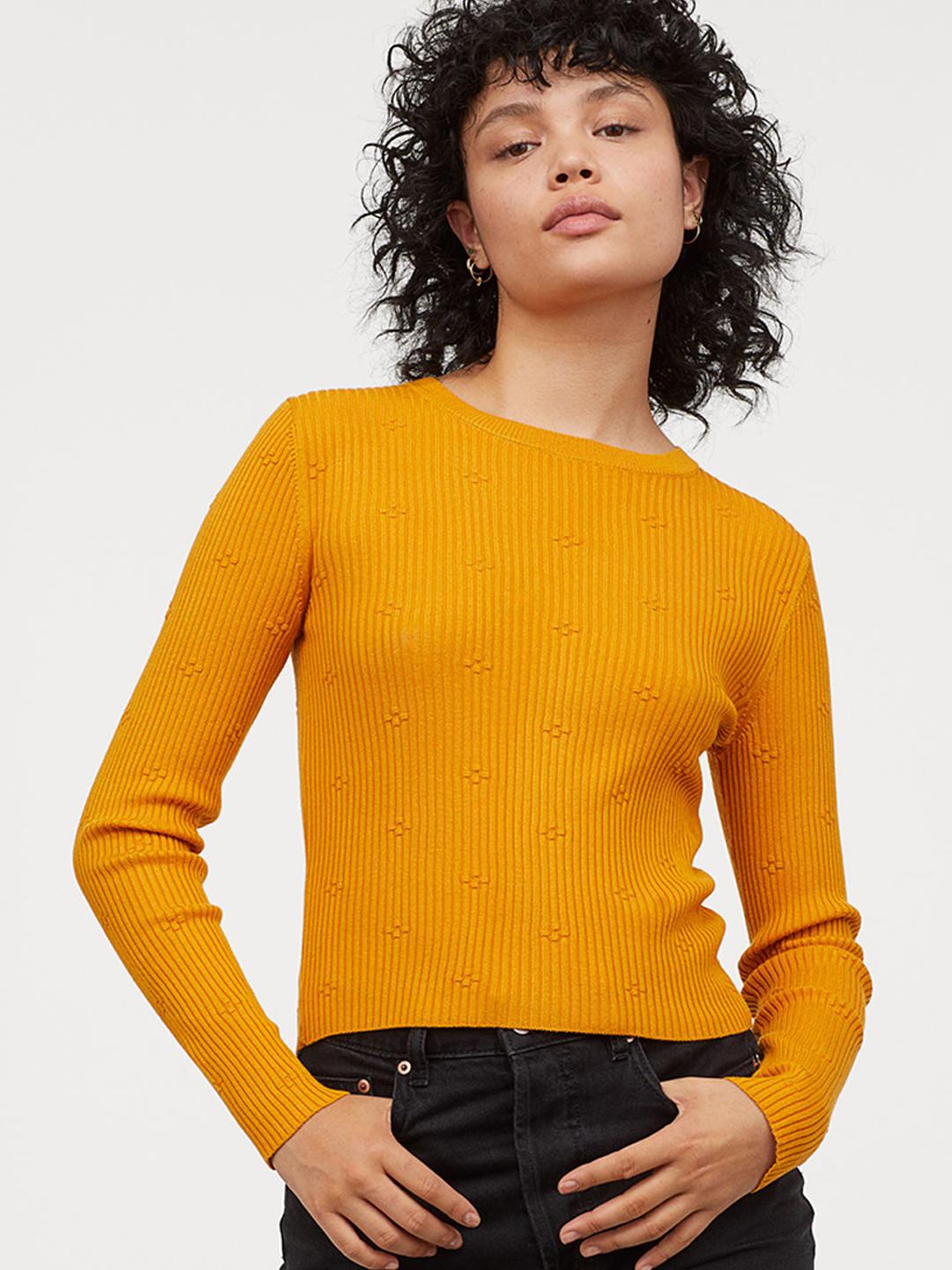 Buy H&M Women Yellow Solid Ribbed Top - Tops for Women 11082624 | Myntra
