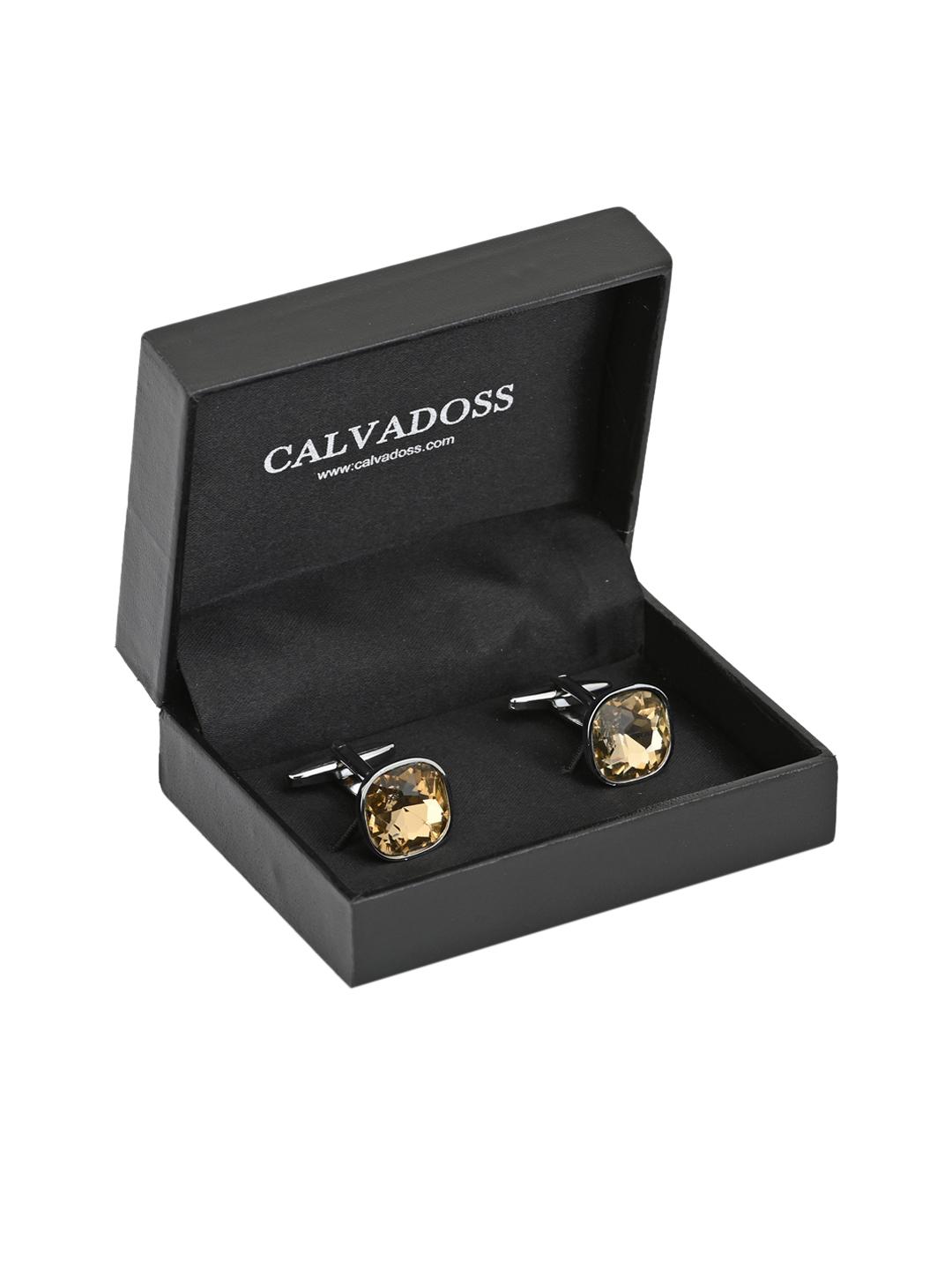 Buy Calvadoss Yellow & Silver Plated Square Cufflinks - - Accessories for Men
