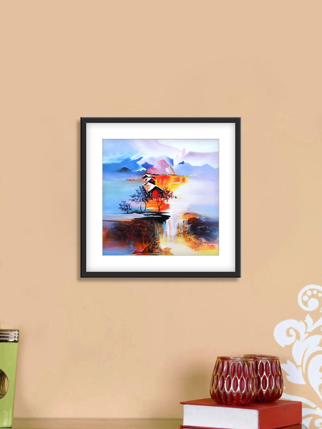 Buy 999Store Brown & Blue Mountains And River Cotton Canvas Digitally Printed Wall Art -  - Home for Unisex