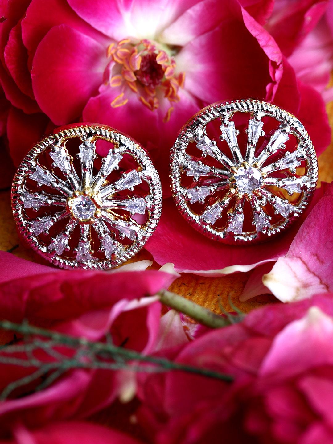 Buy Bhana Fashion Gold Plated American Diamond Studded Circular Studs - - Accessories for Women