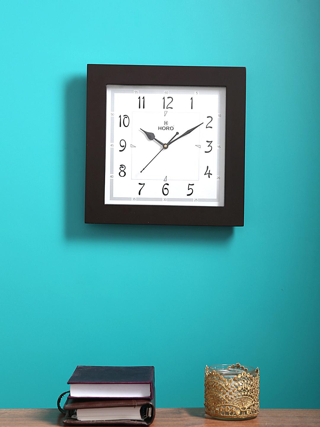 Buy Horo White Wood Handcrafted Square Battery Analogue Wall Clock ...
