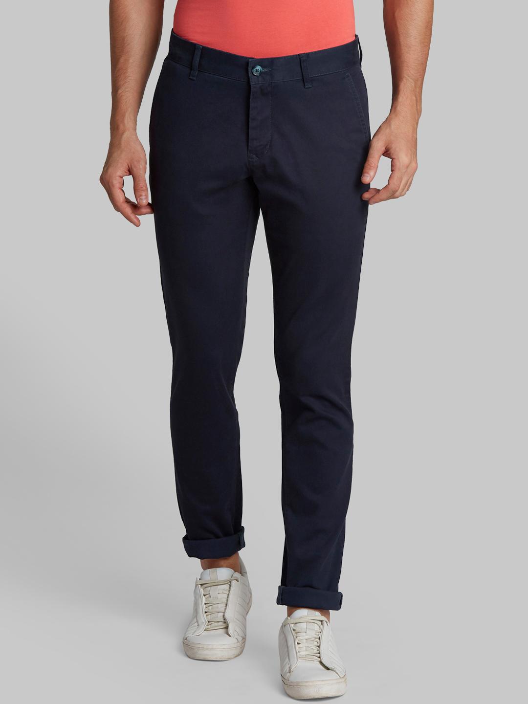 Buy Parx Men Blue Original Tapered Fit Solid Regular Trousers ...