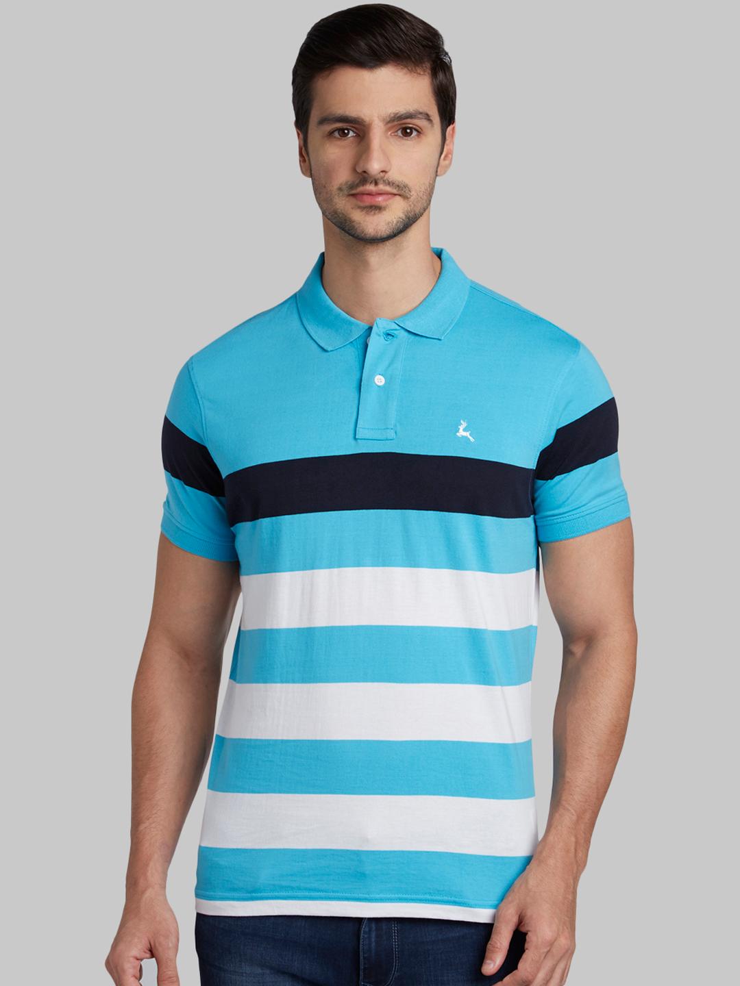 Buy Parx Men Blue & White Striped Polo Collar T Shirt - Tshirts for Men ...