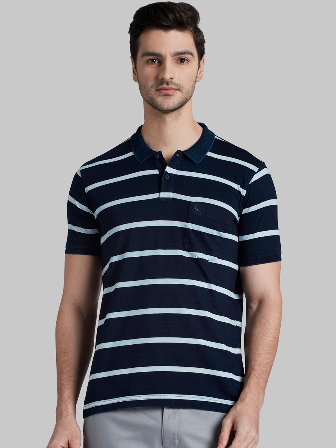 Buy Parx Men Navy Blue & White Striped Polo Collar T Shirt - Tshirts ...