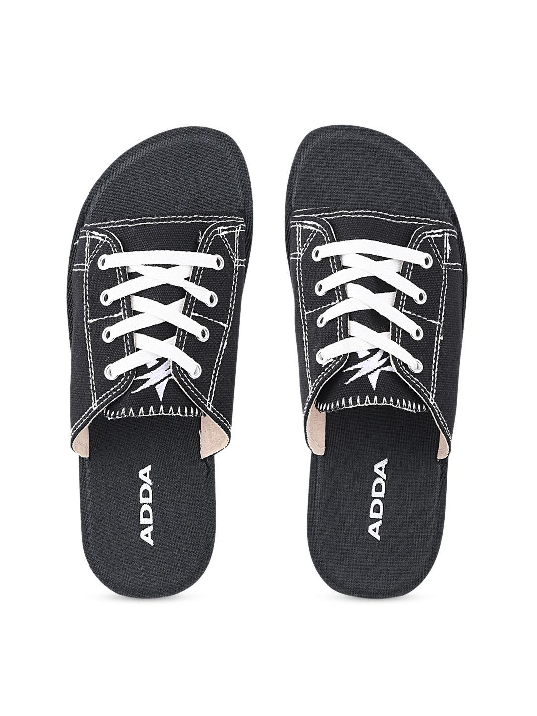 Buy Adda Men Black Solid Sliders - Flip Flops for Men 12723358 | Myntra