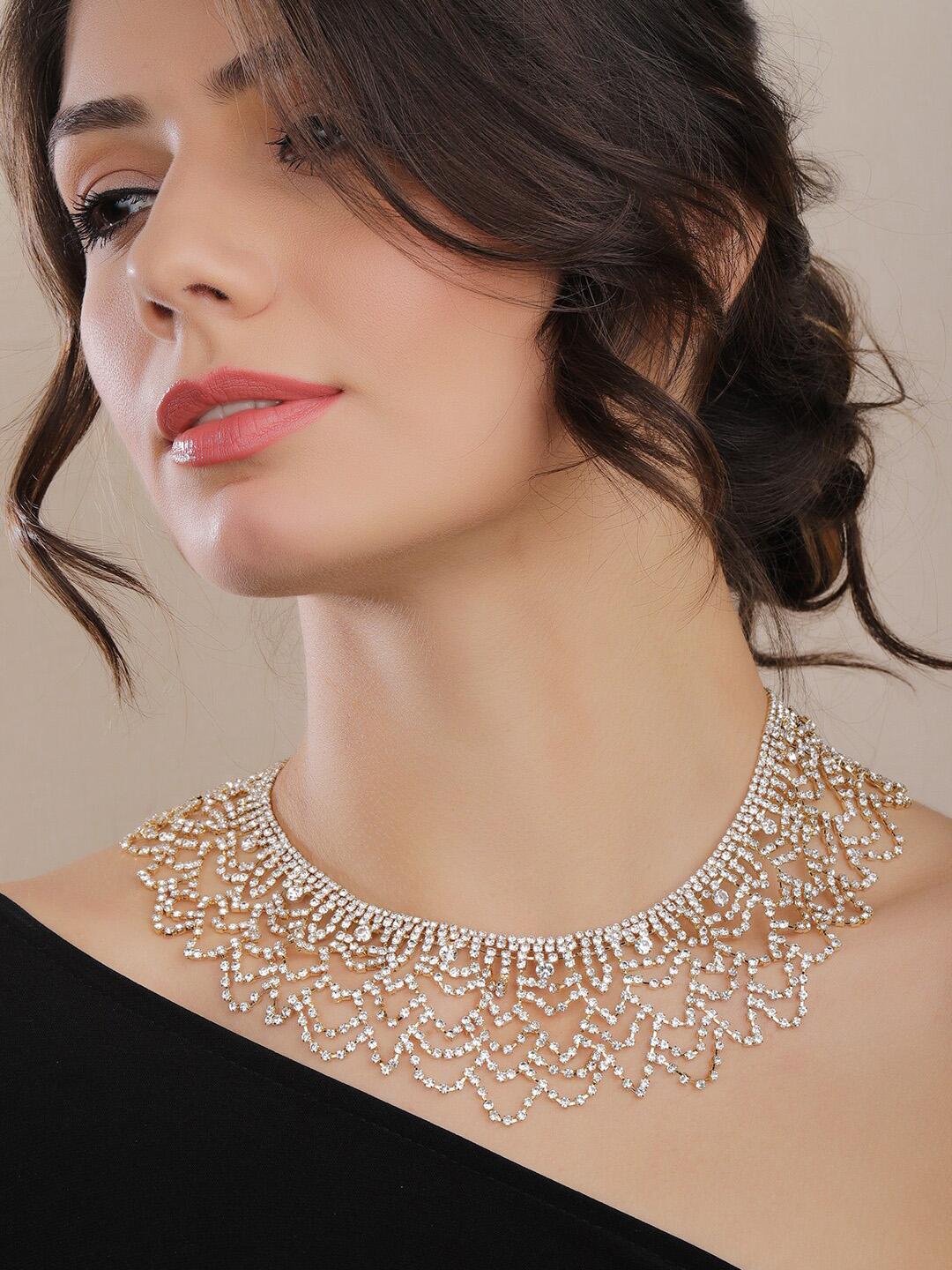 Buy Rubans Premium 18K Gold Plated Crystal & Zirconia Studded Stylish Statement Necklace -  - Accessories for Women
