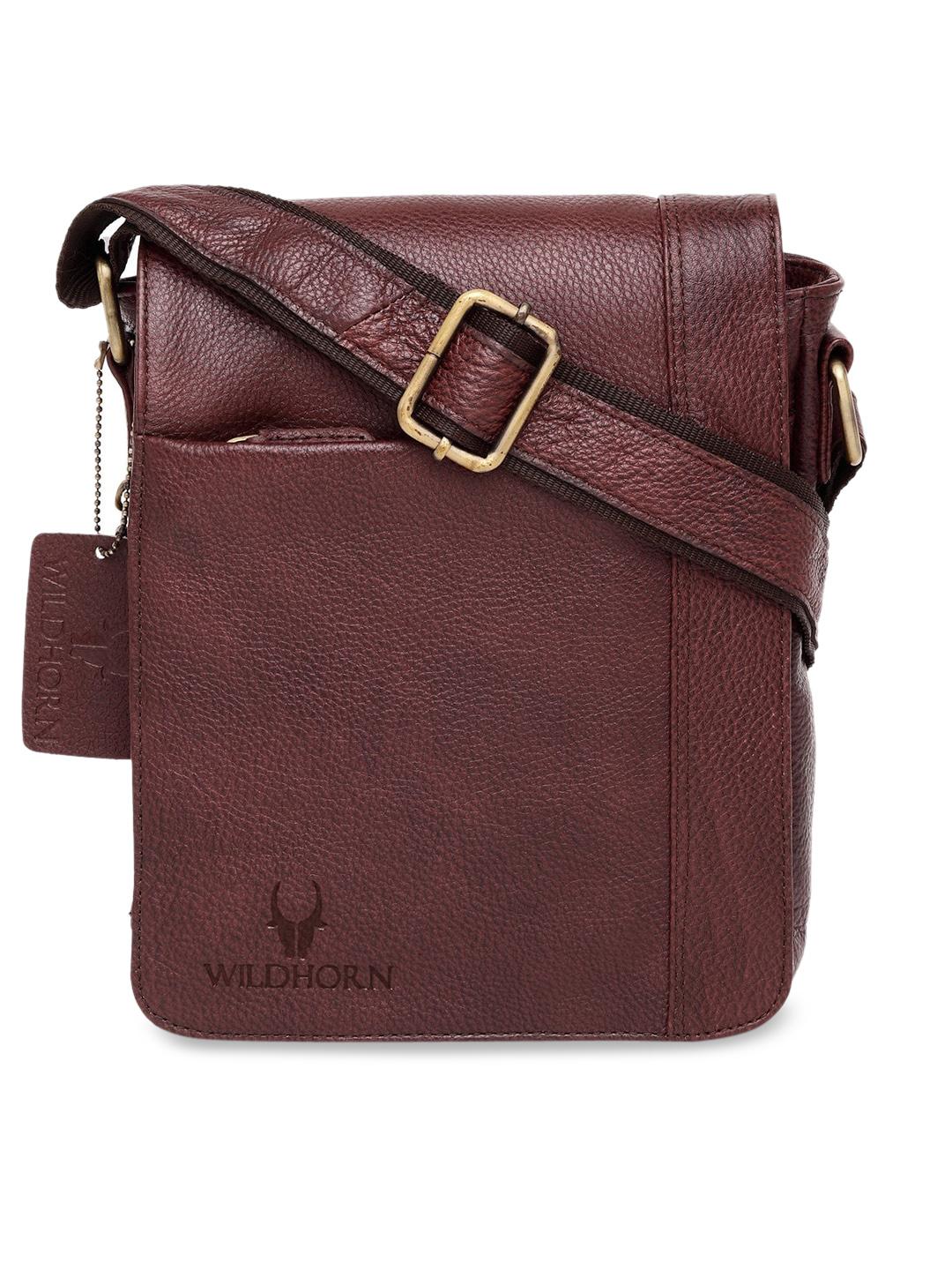 Buy WildHorn Men Maroon Solid Genuine Leather Messenger Bag - - Accessories for Men