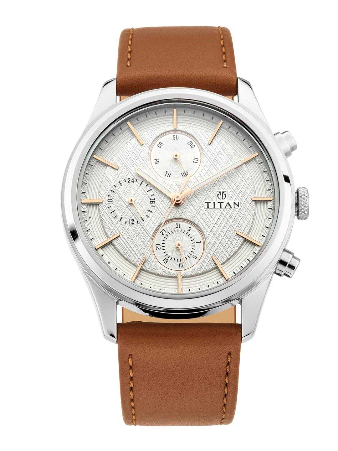 Buy Titan Men White & Brown Analogue Watch 1805SL03 - Watches for Men ...