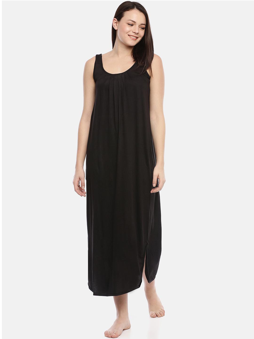Buy GOLDSTROMS Women Black Solid Nightdress - Nightdress for Women ...