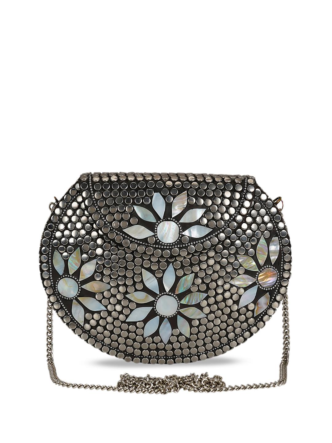 Buy Anekaant Silver Toned Mosaic Embellished Metal Purse - - Accessories for Women