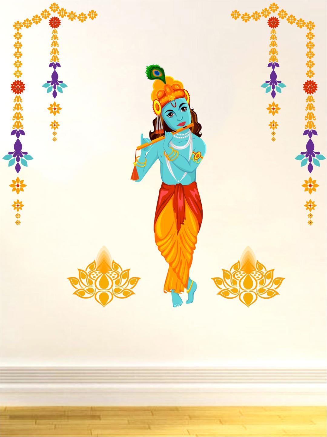 Buy Rawpockets Multicoloured Lord Krishna With Flute PVC Vinyl Wall Stickers - - Home for Unisex