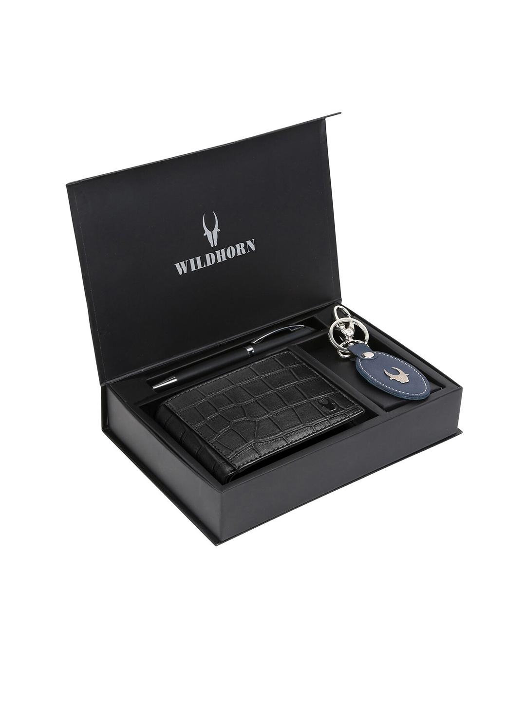 Buy WildHorn Men Black & Blue RFID Protected Genuine Leather Wallet & Pen Accessory Gift Set -  - Accessories for Men