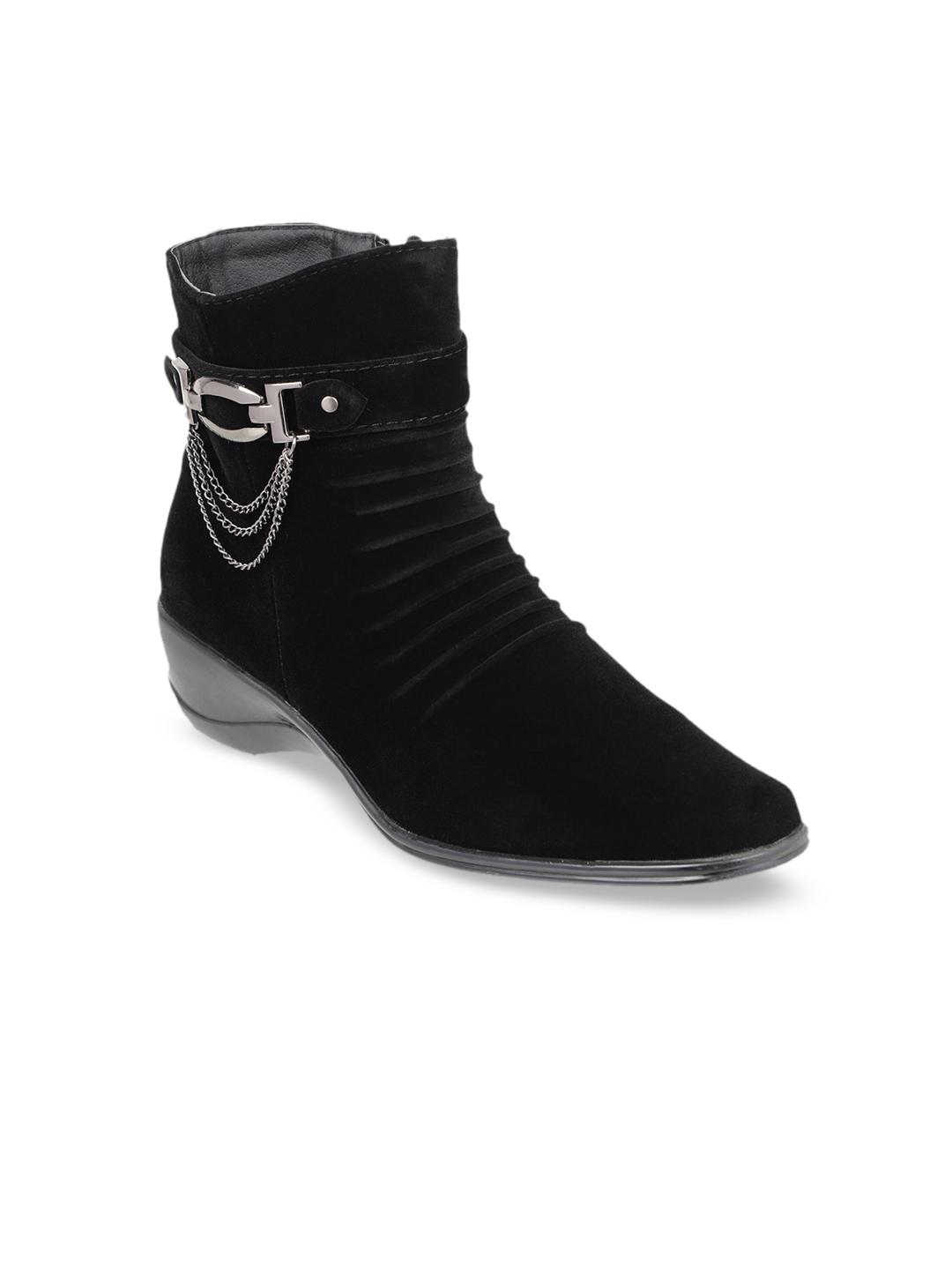 Buy SHUZ TOUCH Women Black Solid Heeled Boots - - Footwear for Women