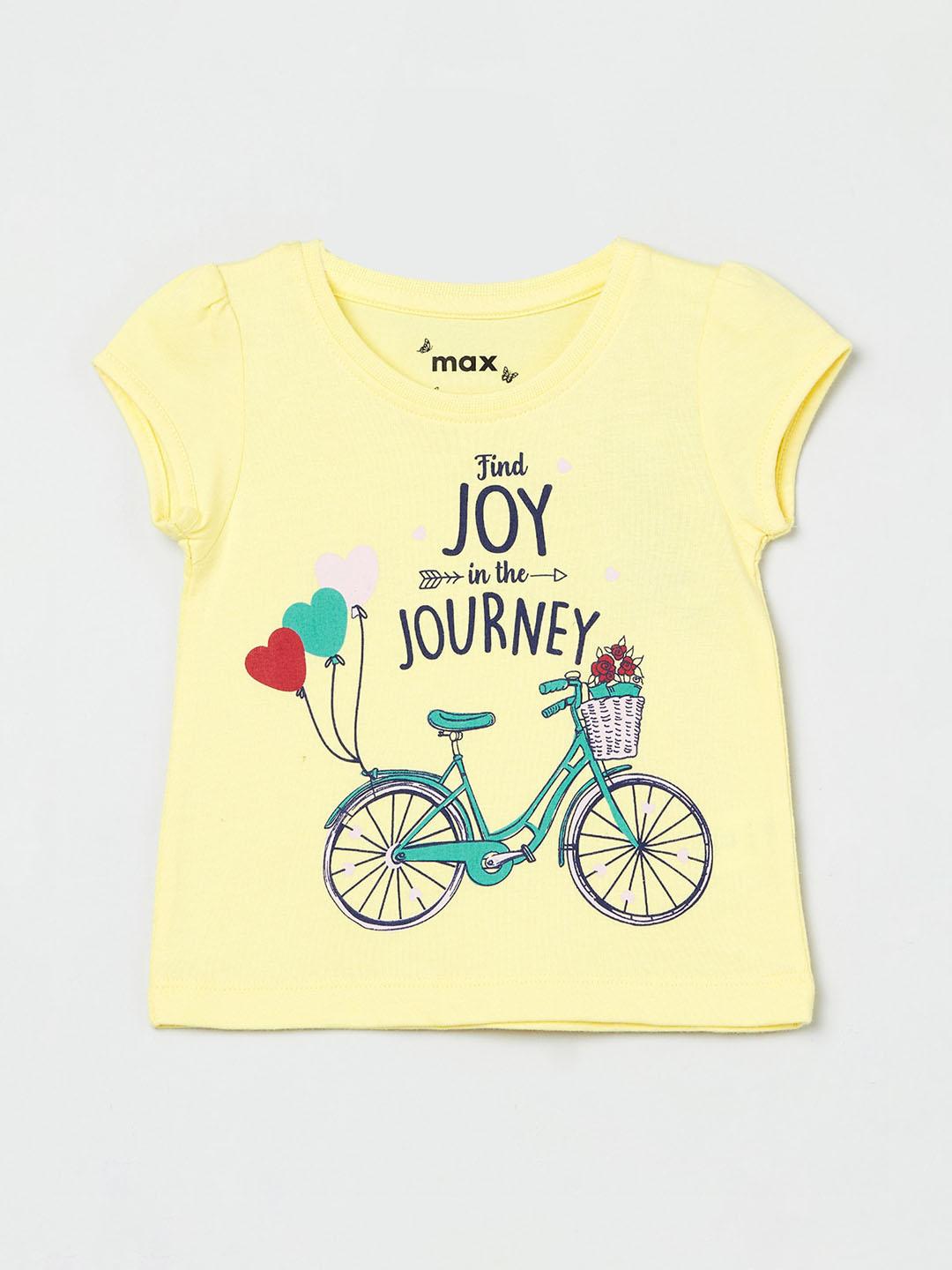 Girls Yellow Printed T-Shirt