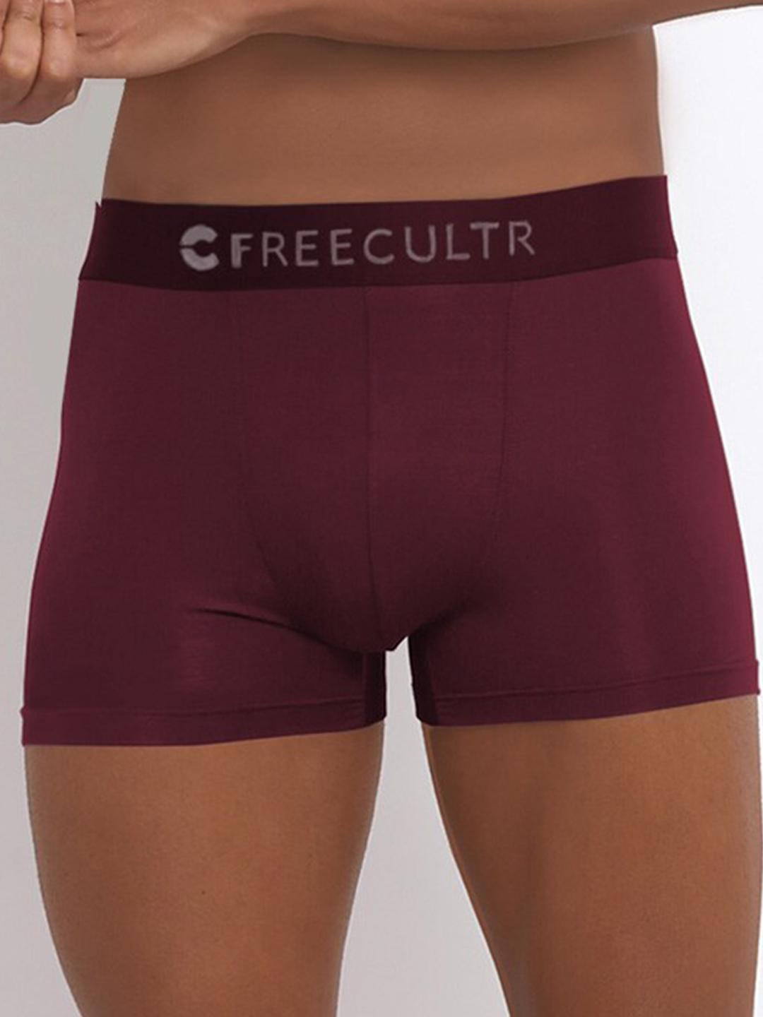 Buy FREECULTR Men Pack Of 2 Maroon Solid Anti Bacterial Trunks - - Apparel for Men