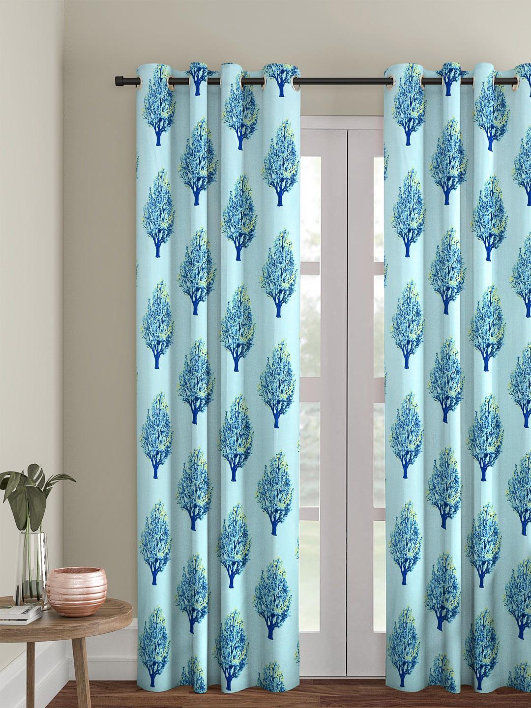 Buy Cortina Blue Single Floral Printed Door Curtain -  - Home for Unisex