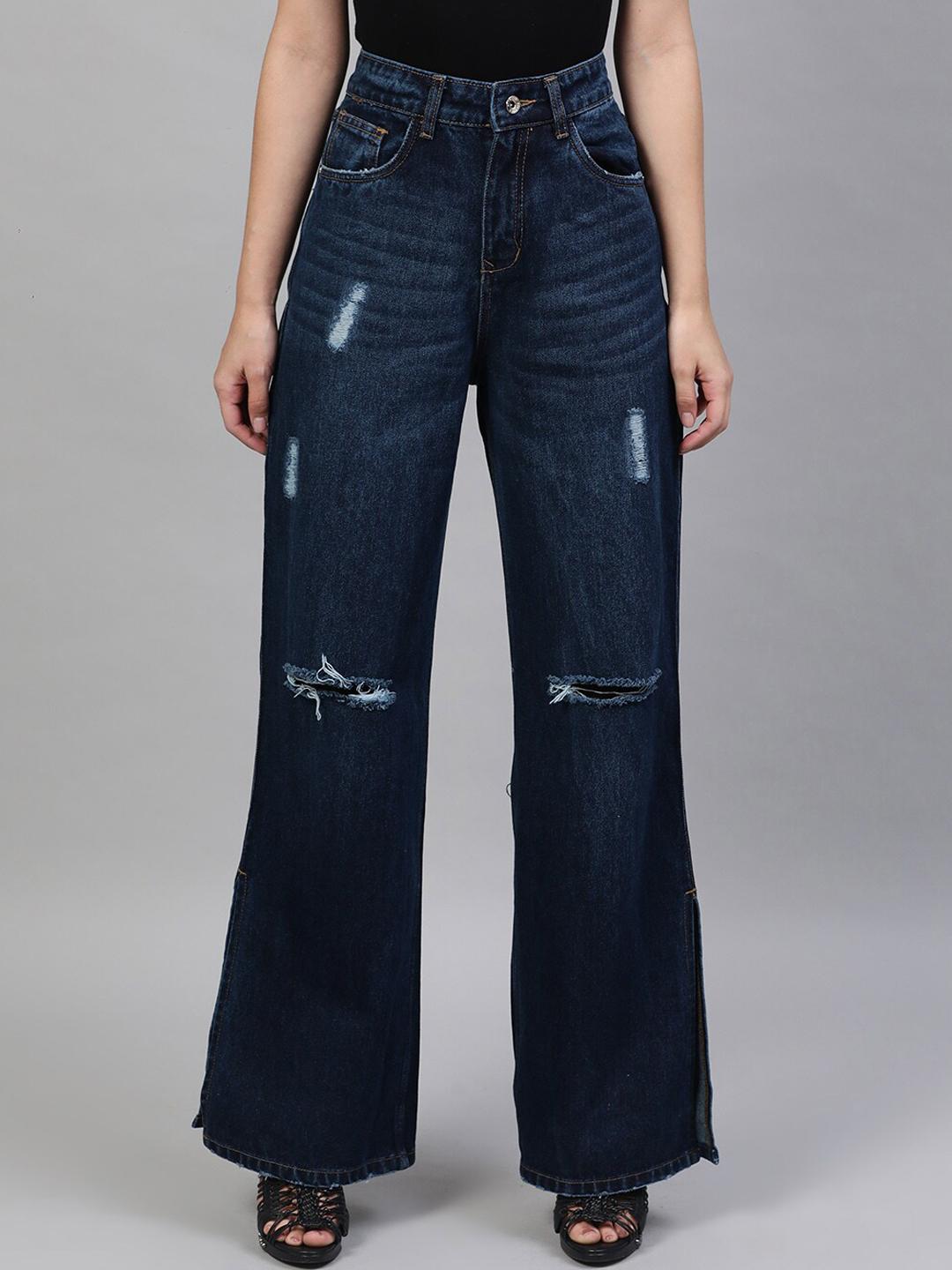 STREET 9 Women Blue Flared High-Rise Mildly Distressed Jeans