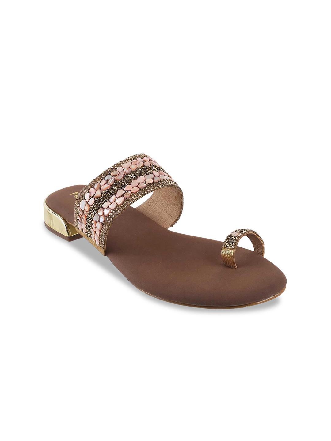 Buy Metro Women Gold Toned Embellished One Toe Flats - - Footwear for Women