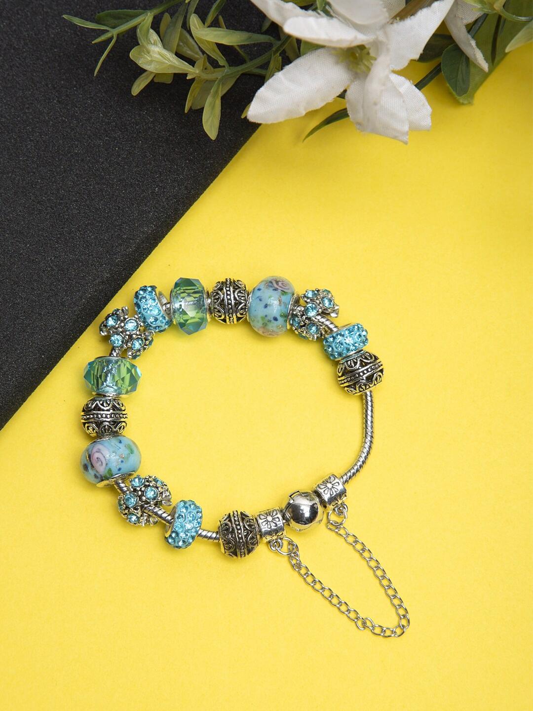 Buy YouBella Women Silver & Blue Silver Plated Charm Bracelet -  - Accessories for Women