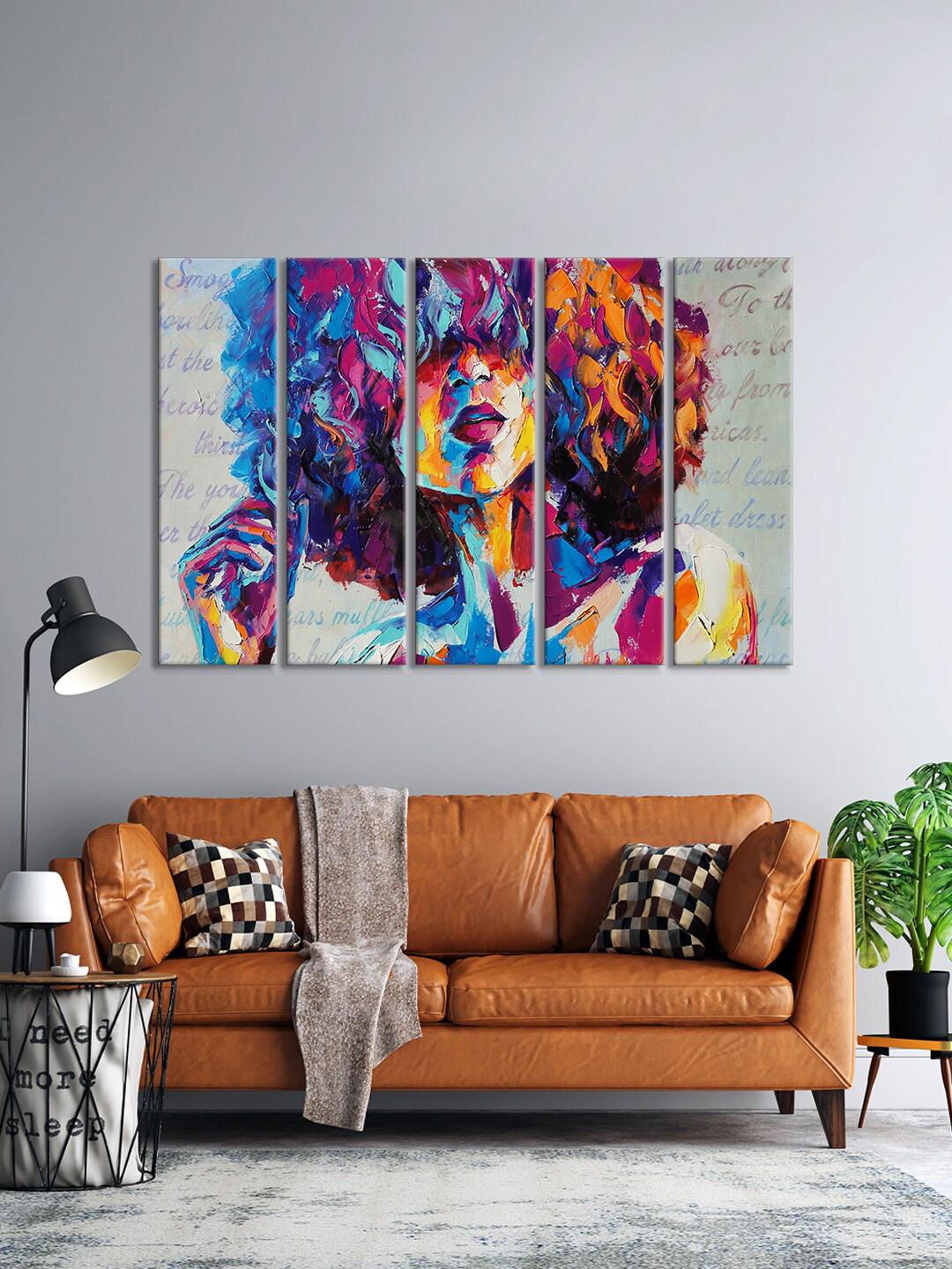 Buy 999Store Set Of 5 Blue & Orange Portrait Of A Young Woman Wall Art Frames - - Home for Unisex