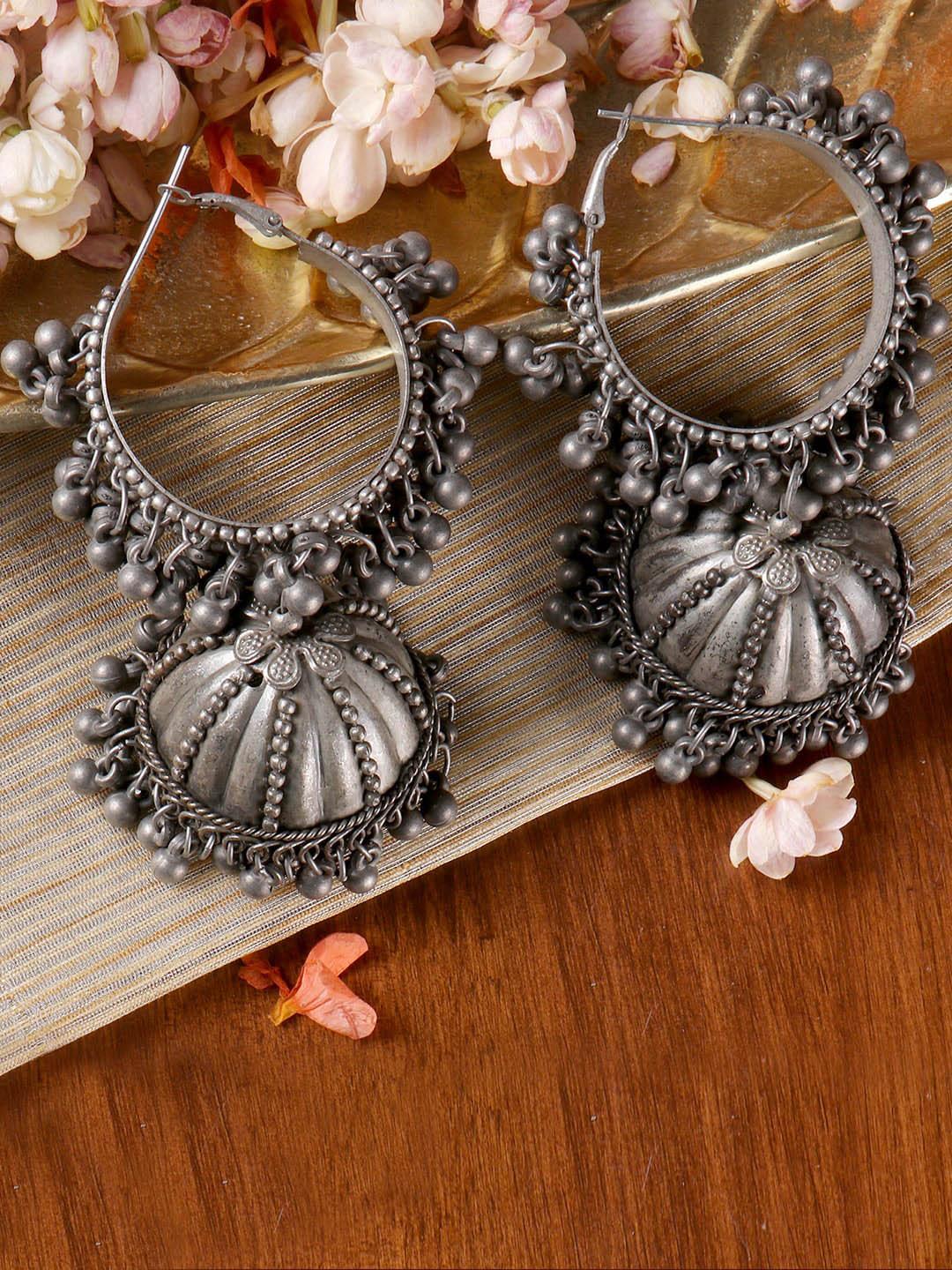 Buy TEEJH Silver Plated Oxidised Dome Shaped Jhumkas Pearl Jhumki Earrings - - Accessories for Women