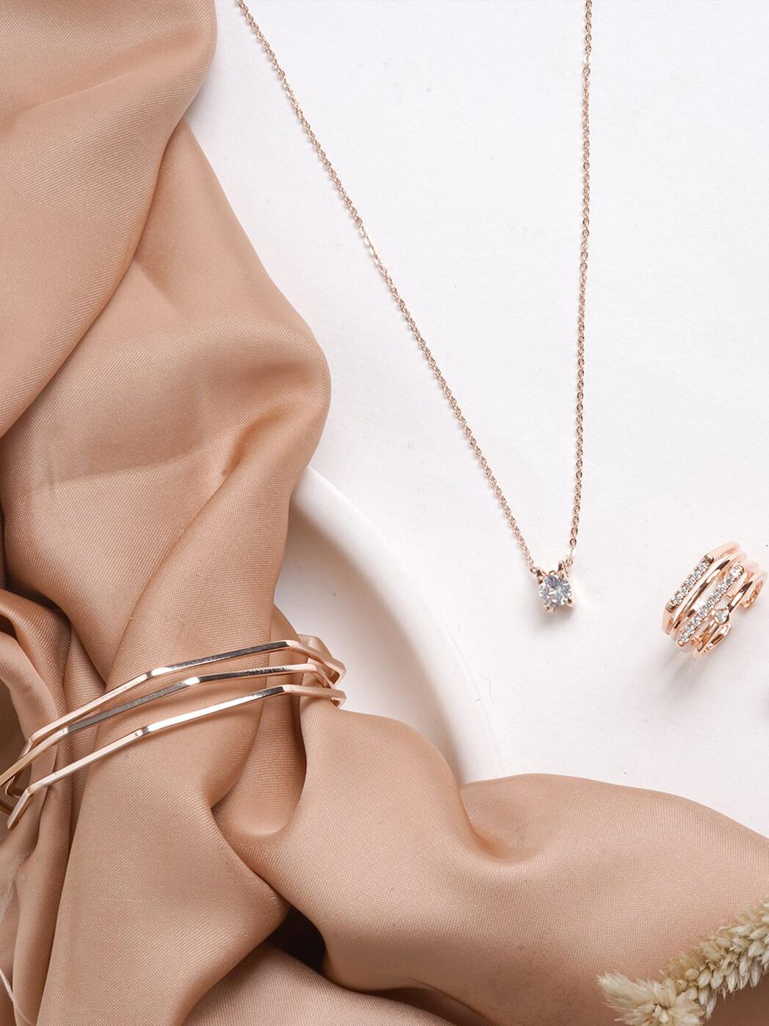 Buy JOKER & WITCH Rose Gold Toned Rhinestone Studded Jewellery Set -  - Accessories for Women