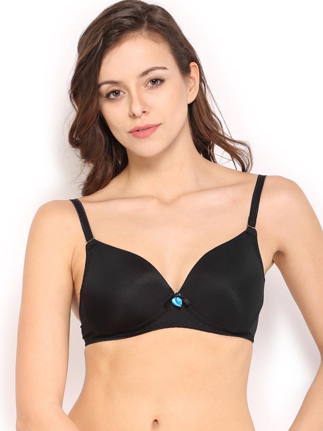 Buy Enamor Women Black Padded Non Wired & High Coverage T Shirt Bra With Detachable Straps - - Apparel for Women