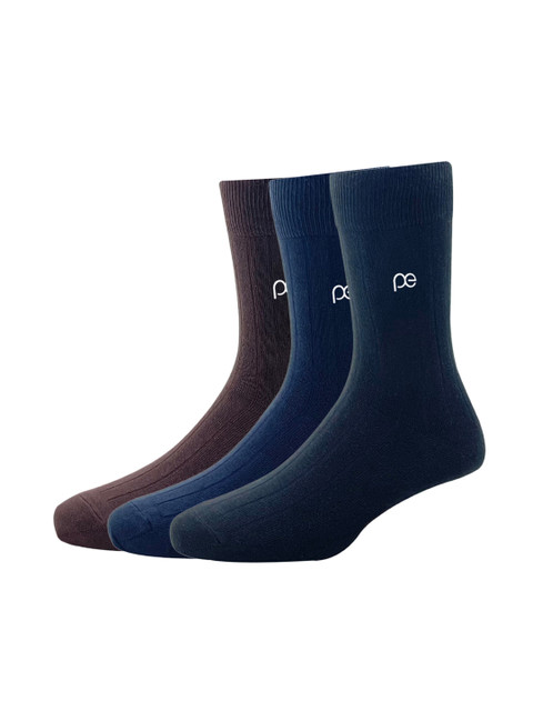 Buy Peter England Men Brown & Navy Blue Pack Of 3 Cotton Full Length Socks - - Accessories for Men