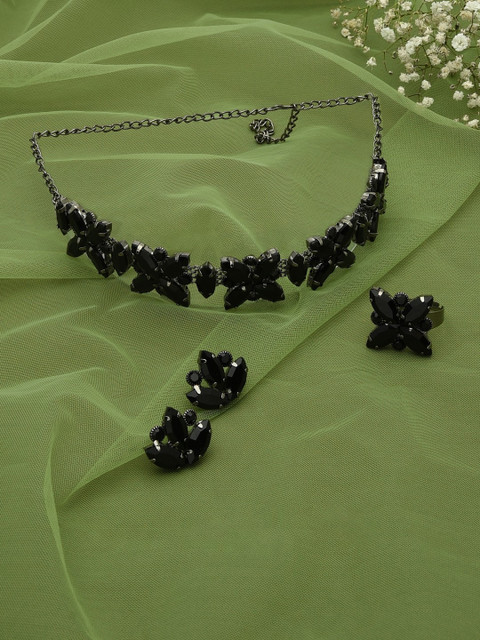 Buy Zaveri Pearls Silver Plated Black Stone Studded Jewellery Set - - Accessories for Women