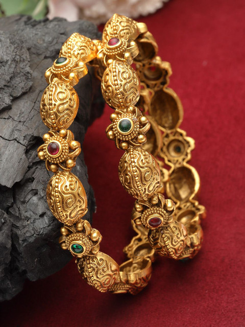 Buy PANASH Set Of 2 24 CT Gold Plated Antique Bangles - - Accessories for Women